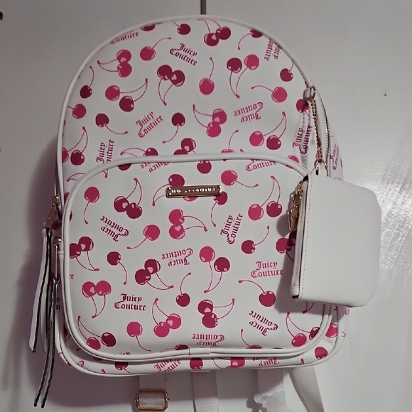 Juicy Couture Handbags - Juicy Couture Cherry Pattern Backpack in White and Pink